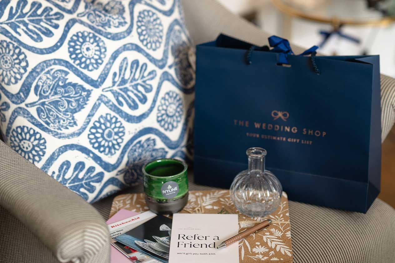 A goody bag with example of gifts included