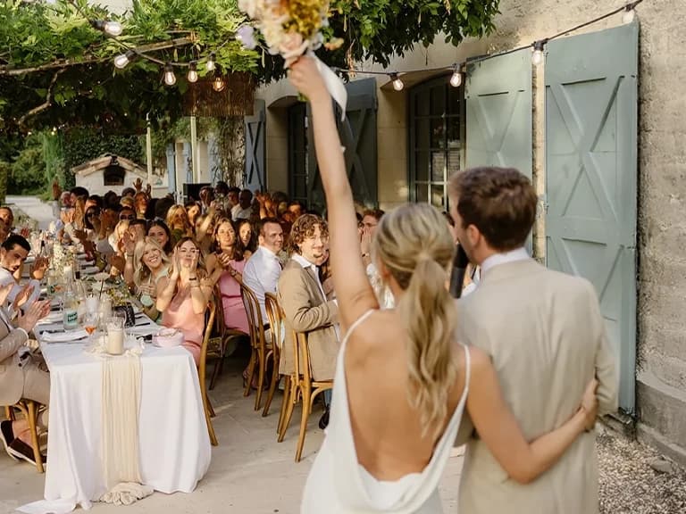 A couple celebrates their destination wedding