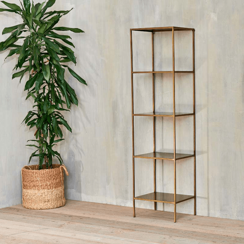 Mahi Shelving Unit, Antique Brass