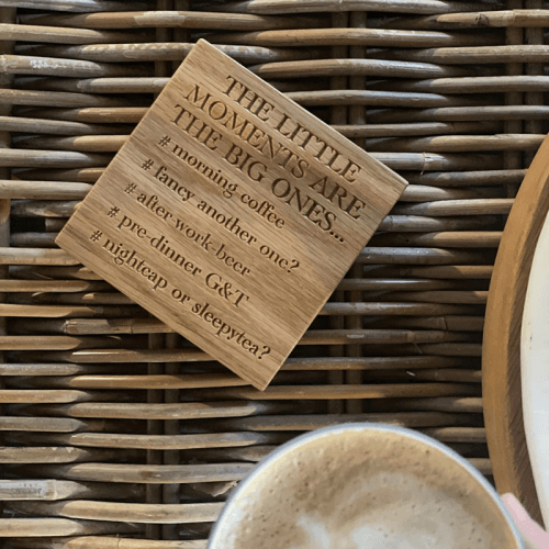 Image showing the The Little Moments Are The Big Onesâ€¦ Coaster, Oak product.
