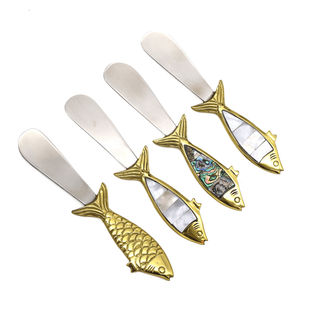 Mixed Fish Set of 4 Butter Knives, Gold