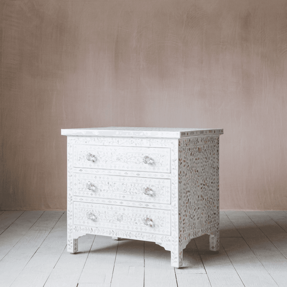 Classic Mother of Pearl Bedside Table, White