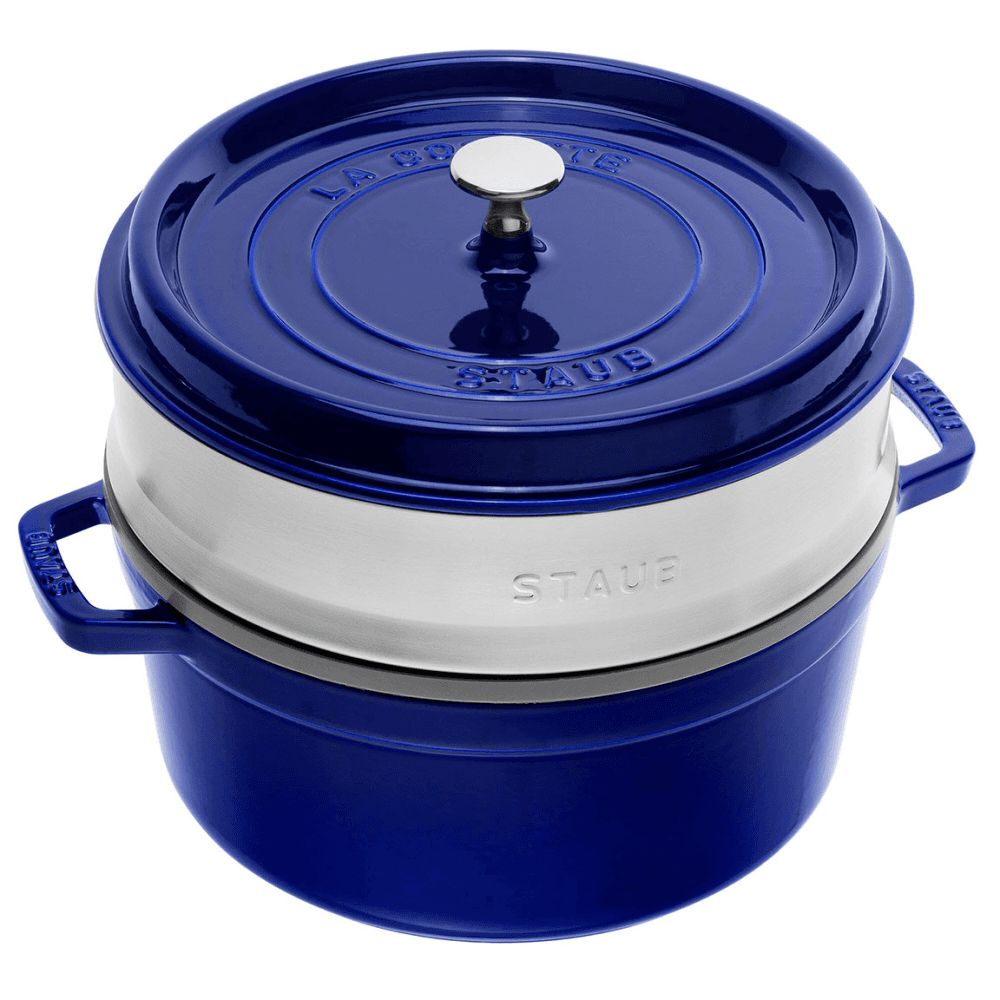 Round cocotte with steamer, Dark Blue