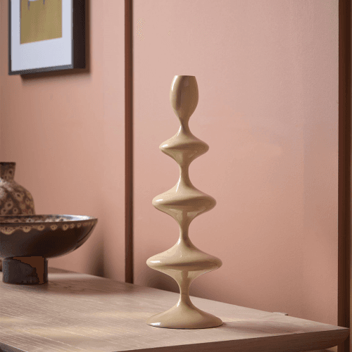 Image showing the Taupe Enamel Candle Holder, Cream product.