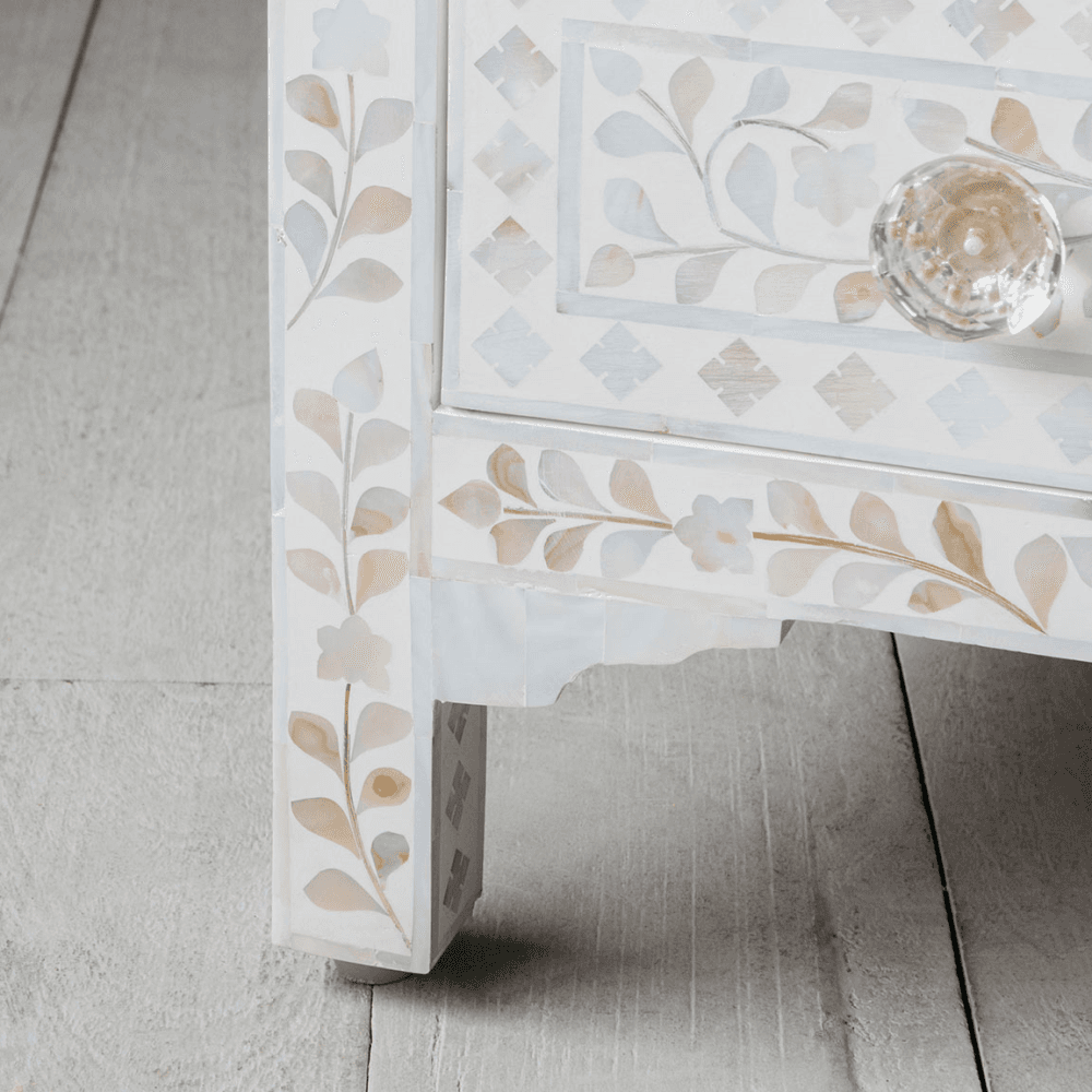 Classic Mother of Pearl Bedside Table, White