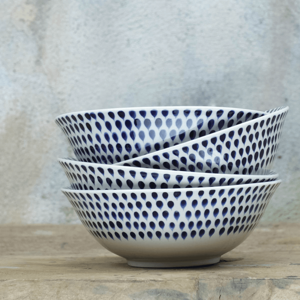 Indigo Drop Cereal Bowl, Cream & Blue