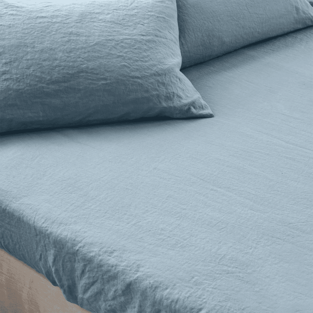Linen Blend Fitted Sheet, Dusk Blue