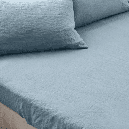 Image showing the Linen Blend Fitted Sheet, Dusk Blue product.