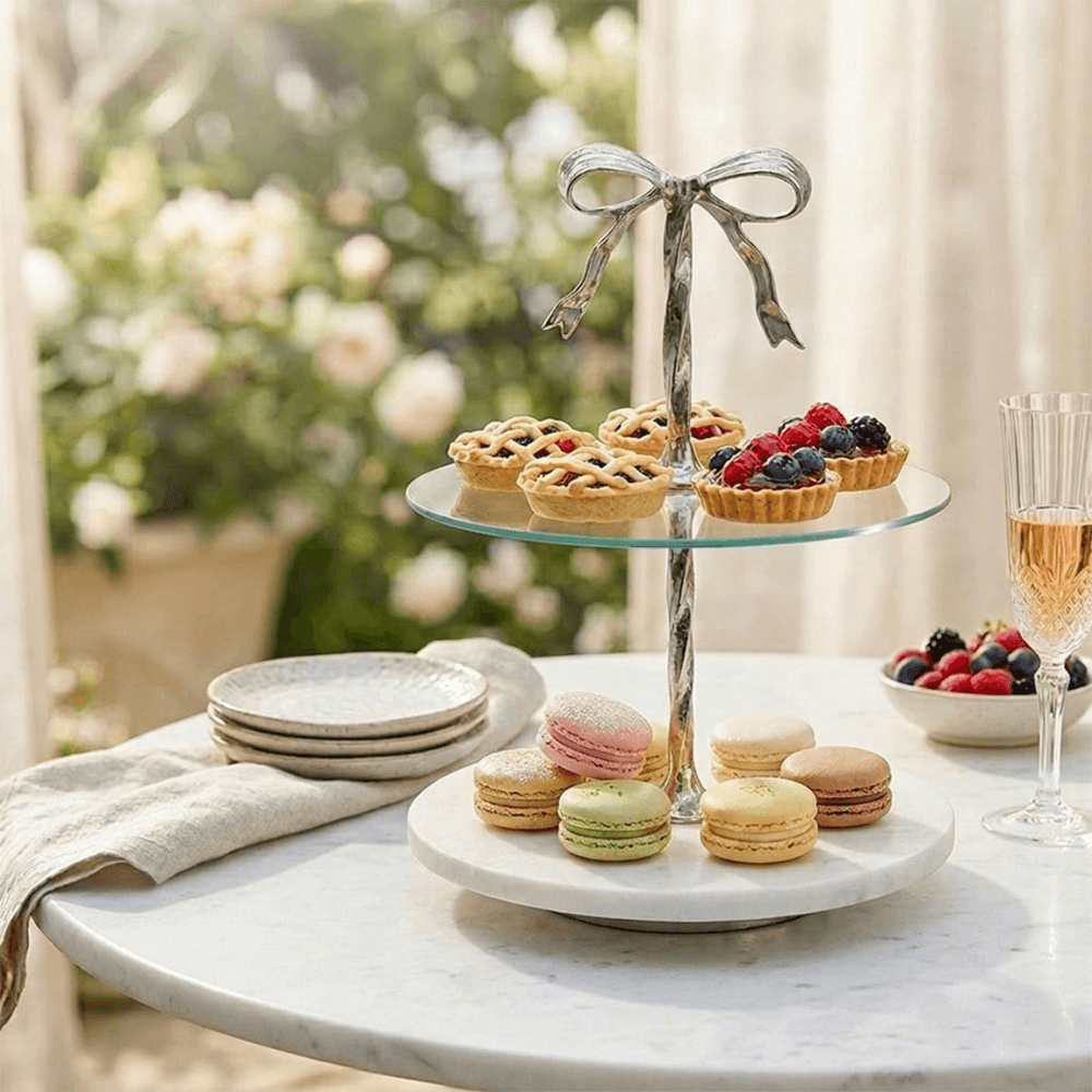 Bow Cake Stand, Silver & White