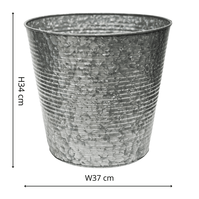 Galvanised Ribbed Planter, Silver