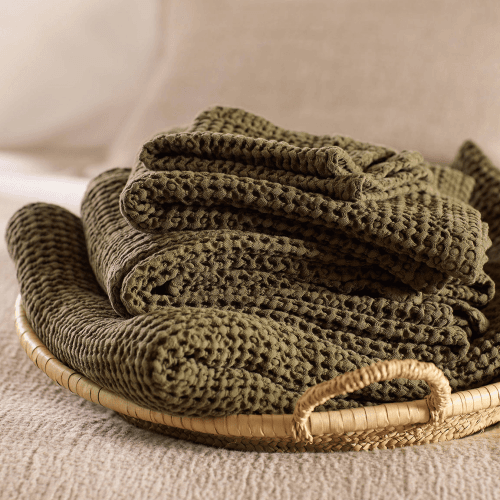 Image showing the Waffle 100% Organic Cotton Hand Towel, Dark Olive product.