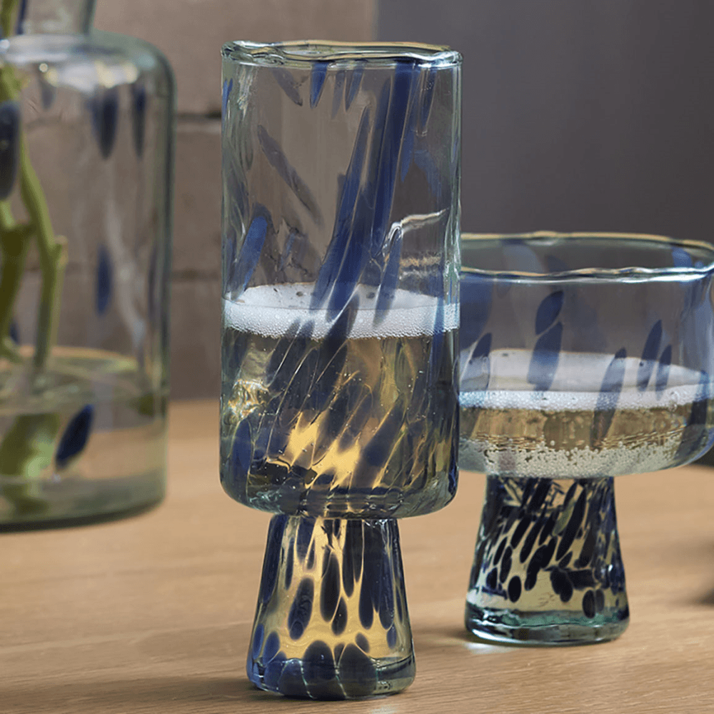 Sea Glass Set of Flute Glasses, Ocean Blue