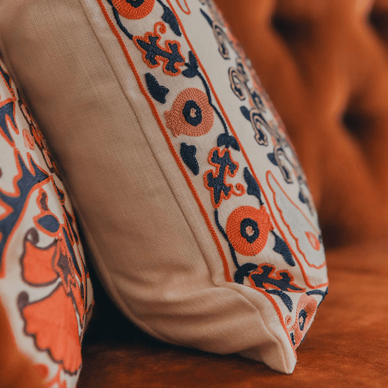Suzani Marigold Cushions, Coral