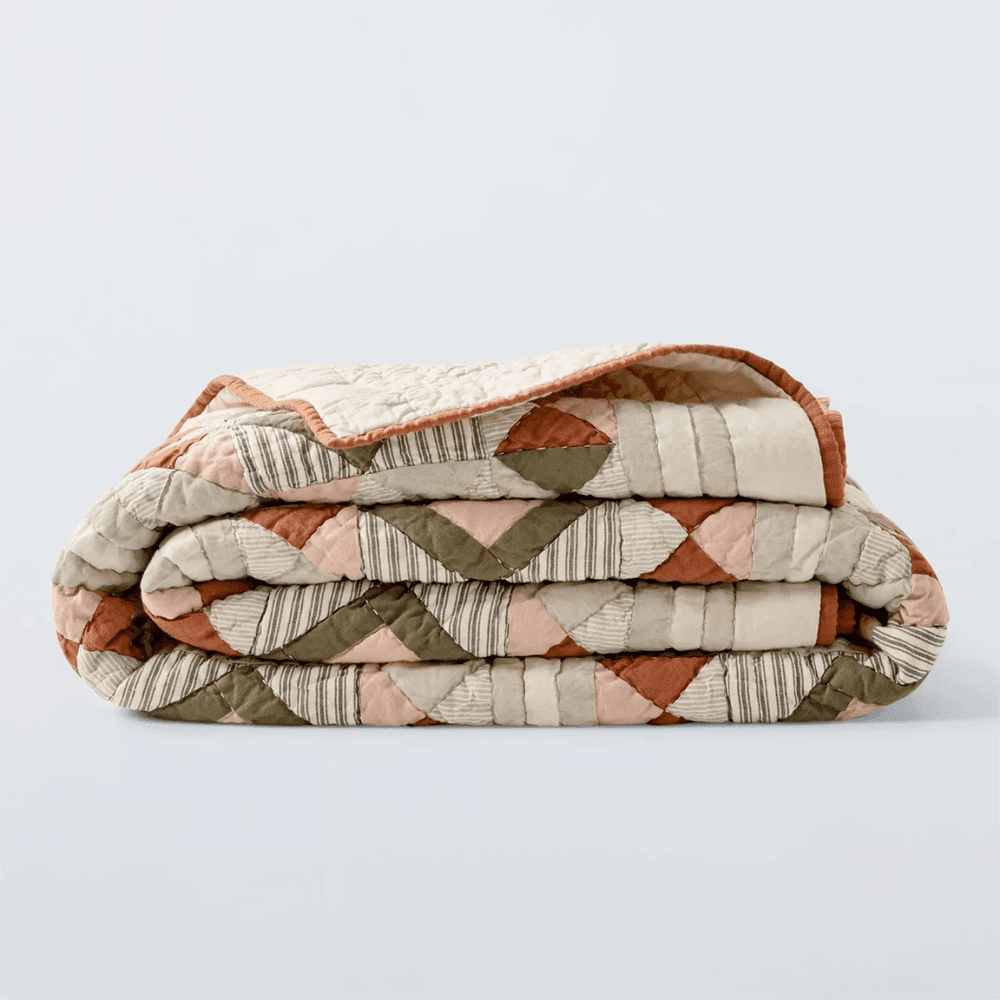 Patchwork Quilted Bedspread, Avocado