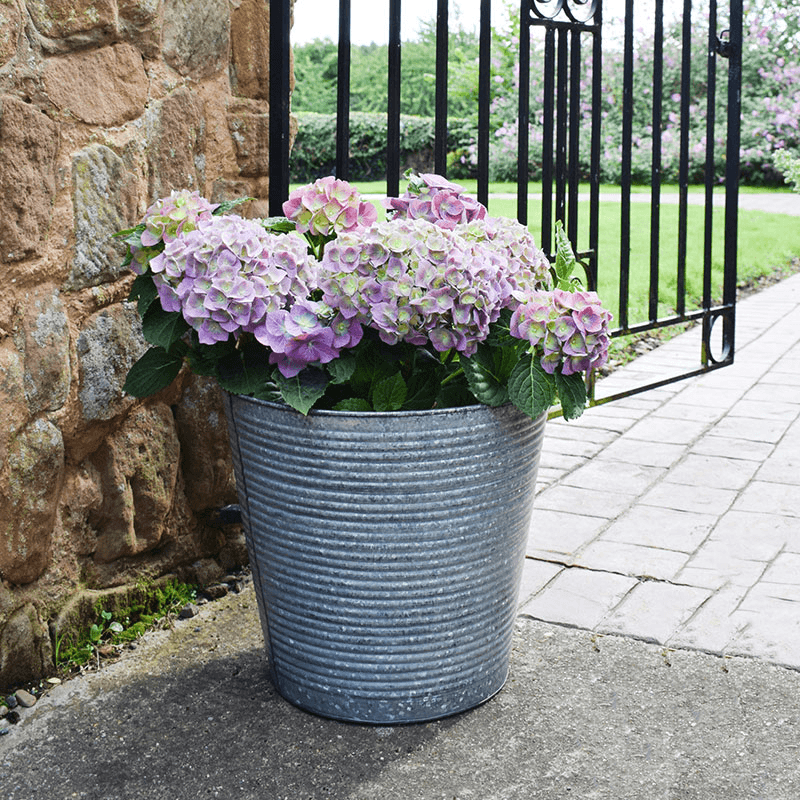 Galvanised Ribbed Planter, Silver