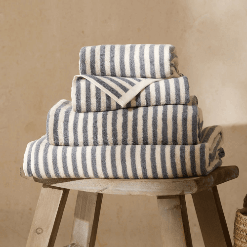 Image showing the Hebden Striped Cotton Bath Towel, Mineral Blue product.