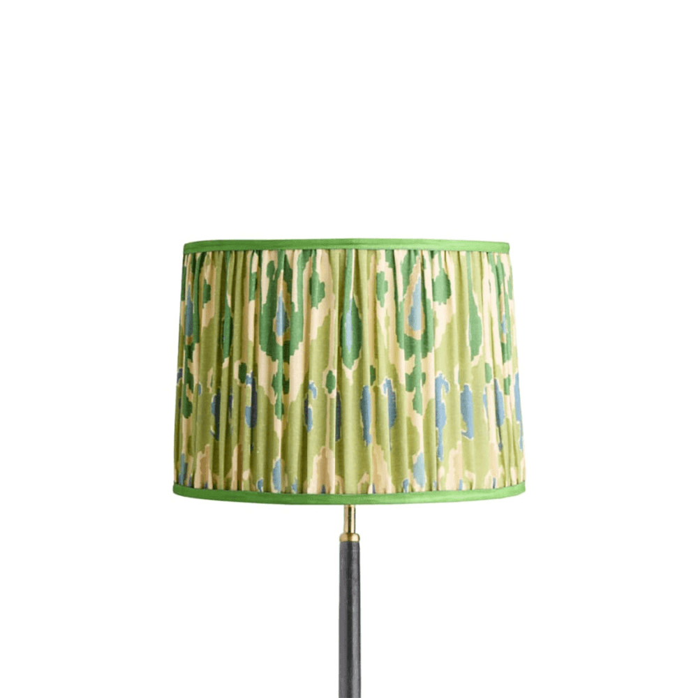 Tapered Drum Gathered Shade, Green & Blue Linen