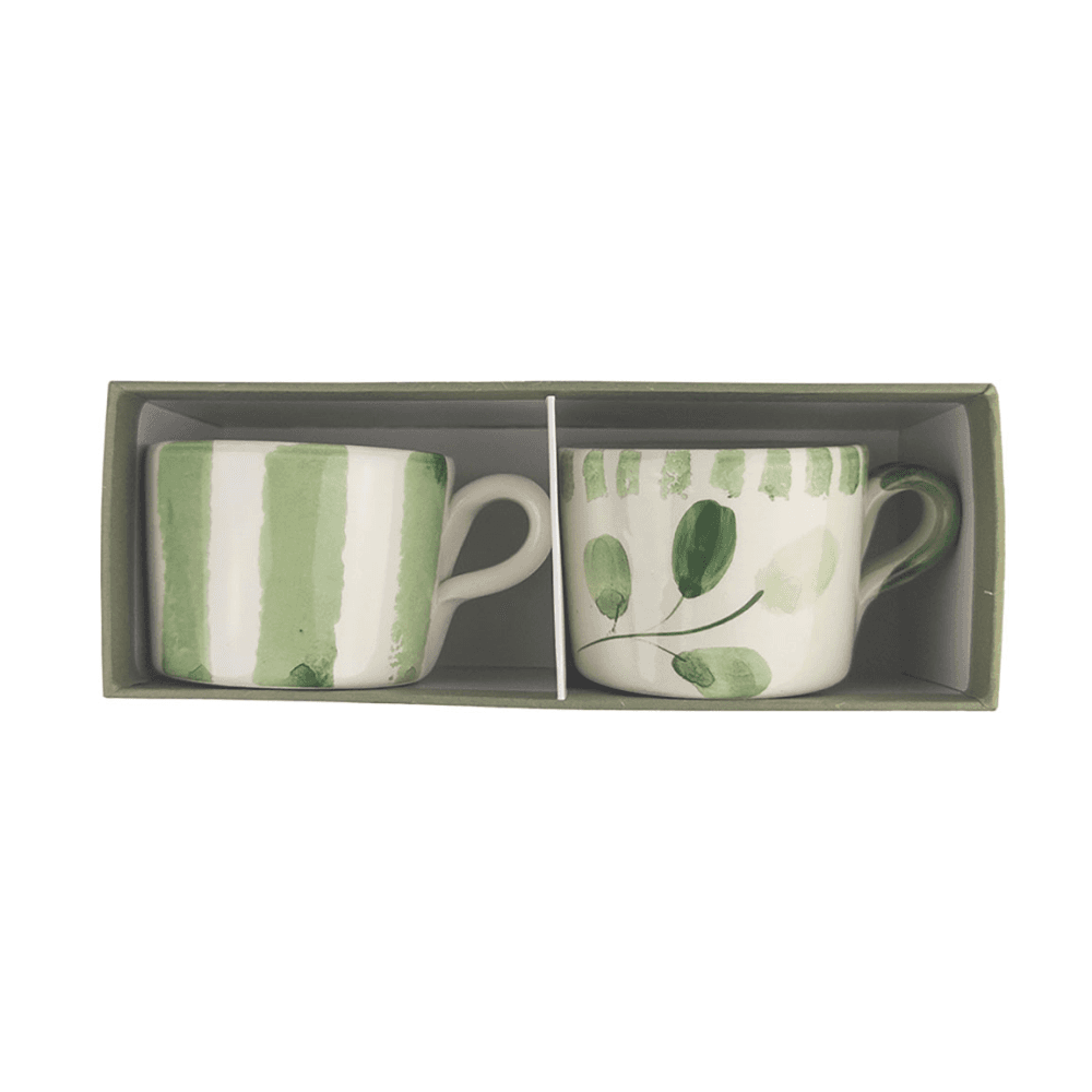 Flora Stripe Set of 2 Espresso Mugs, Green