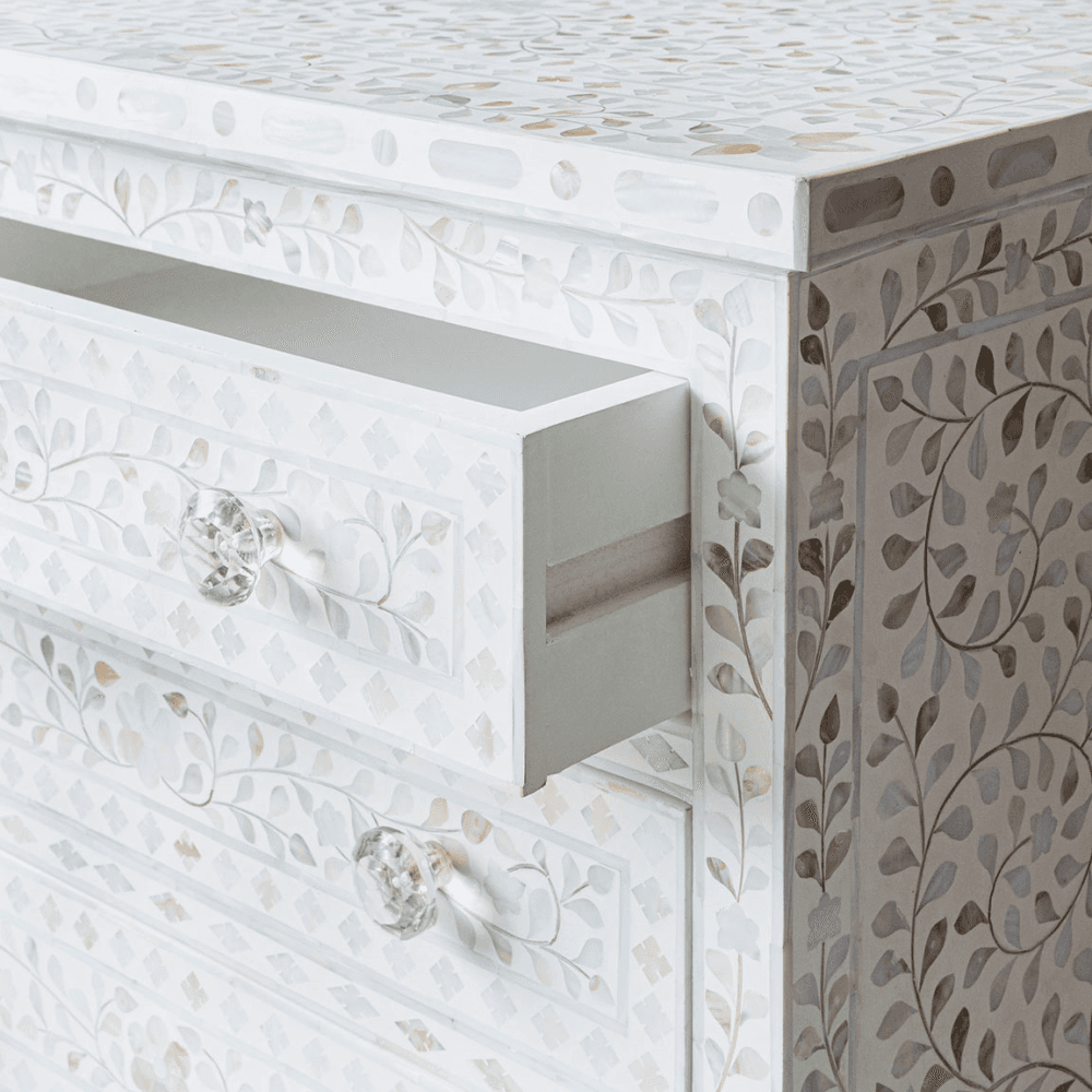 Classic Mother of Pearl Bedside Table, White