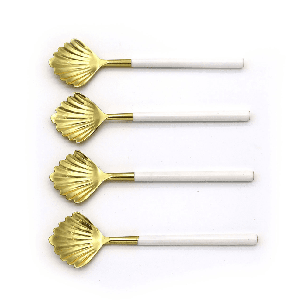 Shell Set of 4 Dessert Spoons, Gold