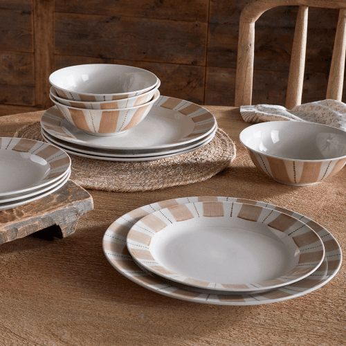 Image showing the Patthar 12 Piece Dinnerware Set, Cream & Clay product.