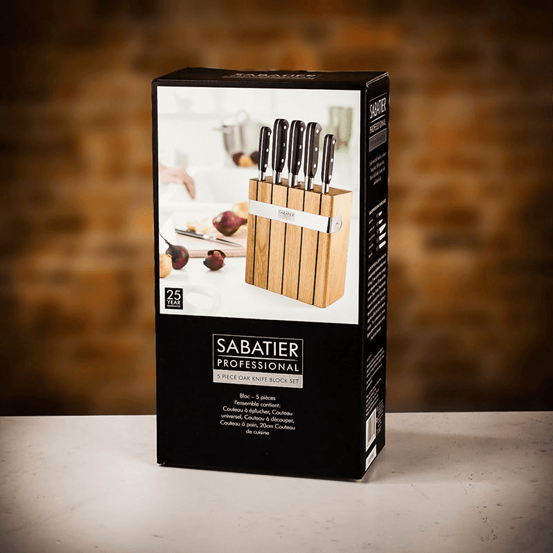 Knife Block with 5 Sabatier Knives, Oak