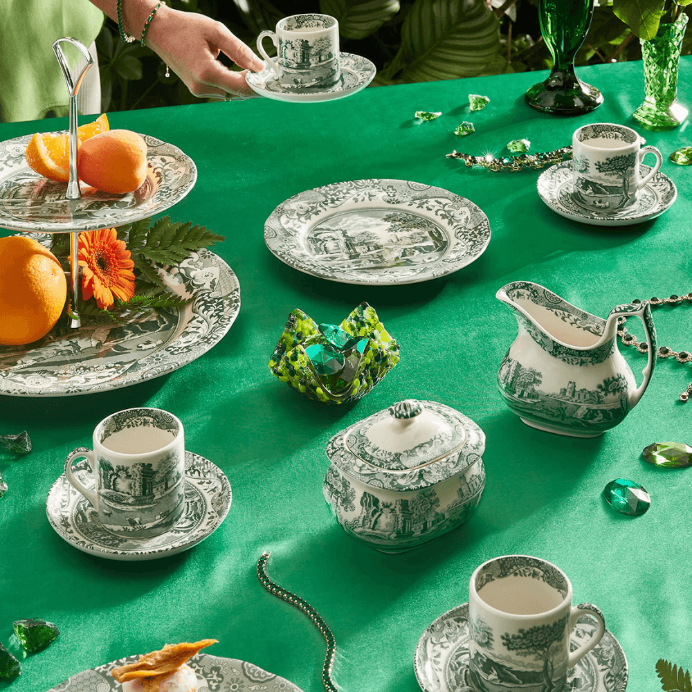 Heritage Italian Set of 4 Espresso Cups & Saucers, Green