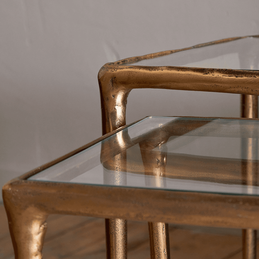 Gilasi Nesting Side Tables, Antique Brass