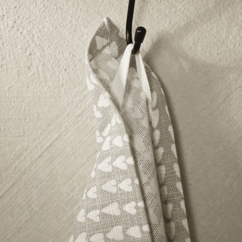 Ditsy Set of 2 Heart Tea Towels, White/Grey