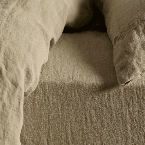 Image showing the 100% Linen Fitted Sheet, Soft Sage product.