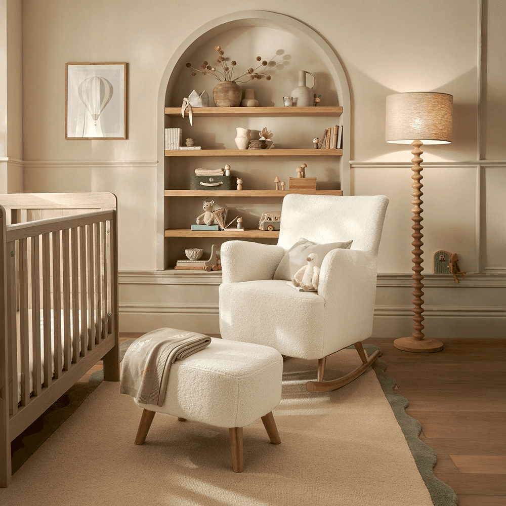 Elwood Nursing Chair & Footstool, Off White Boucle