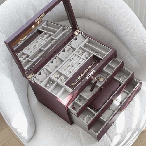 Image showing the Luxury Jewellery Box, Large, Burgundy product.