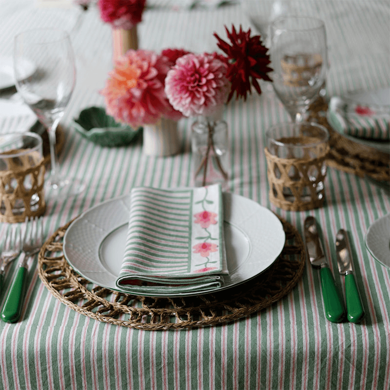 Suzani Stripe Set of 4 Napkins, Green