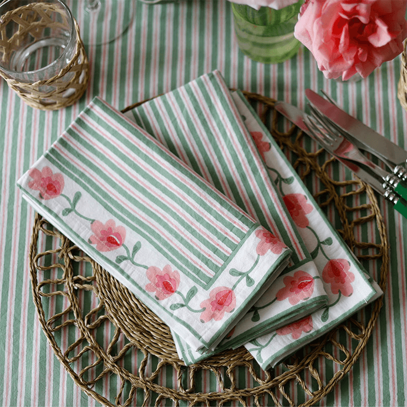 Suzani Stripe Set of 4 Napkins, Green