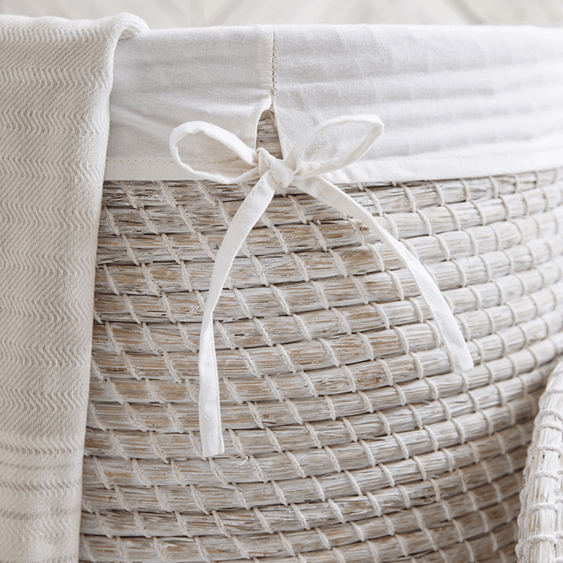 Woven Seagrass Laundry Basket, White