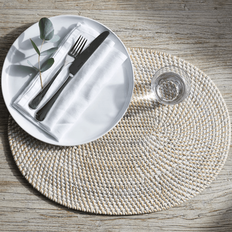 Oval Rattan Charger, White Washed