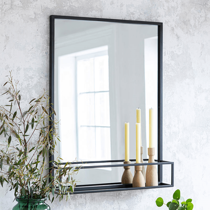 Sapperton Mirror with Shelf, Black