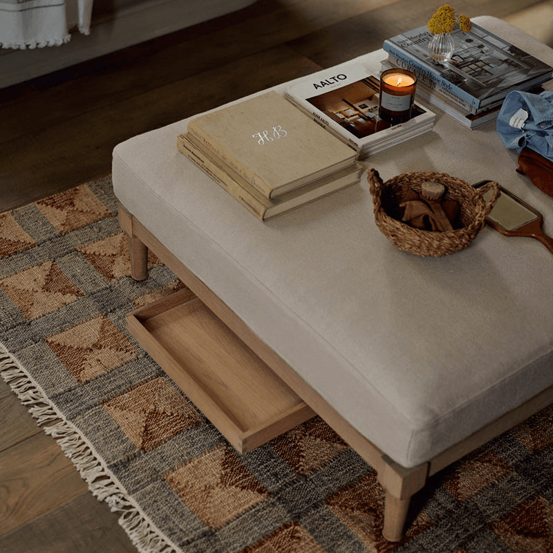 Ophelia Footstool, Heavyweight Linen Pale Oat