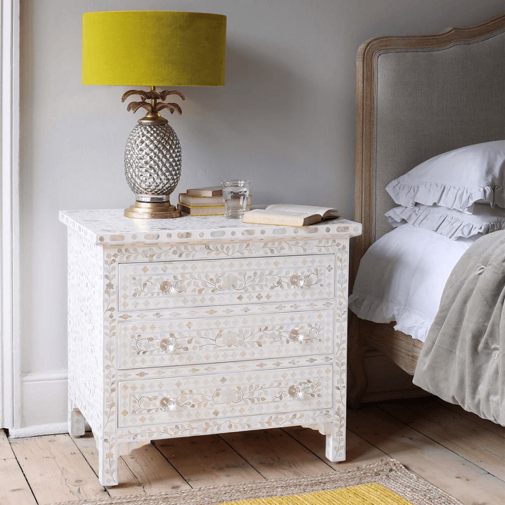 Classic Mother of Pearl Bedside Table, White