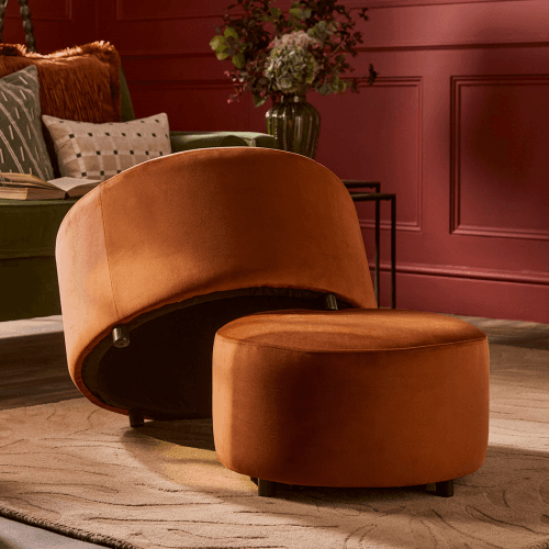 Image showing the Three Stacking Ottomans, Burnt Orange Velvet product.