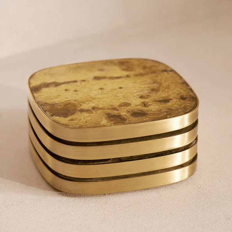 Bodiam Set of 4 Coasters, Brown & Brass