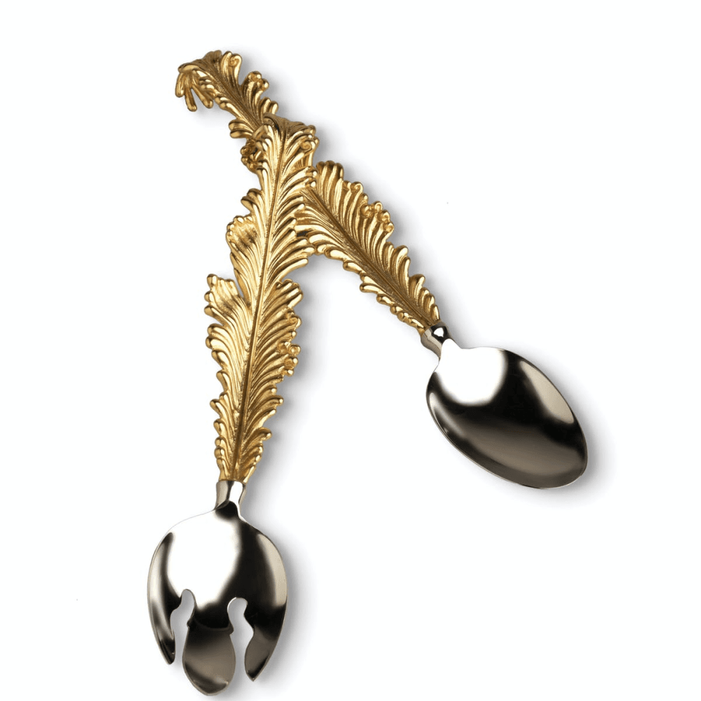Lamina Serving set, Stainless Steel And 24k Gold Leaf Accents