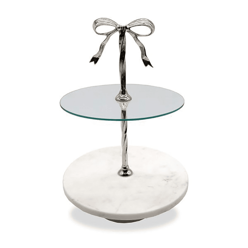 Bow Cake Stand, Silver & White
