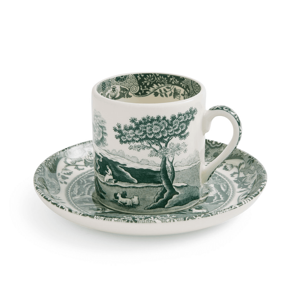 Heritage Italian Set of 4 Espresso Cups & Saucers, Green