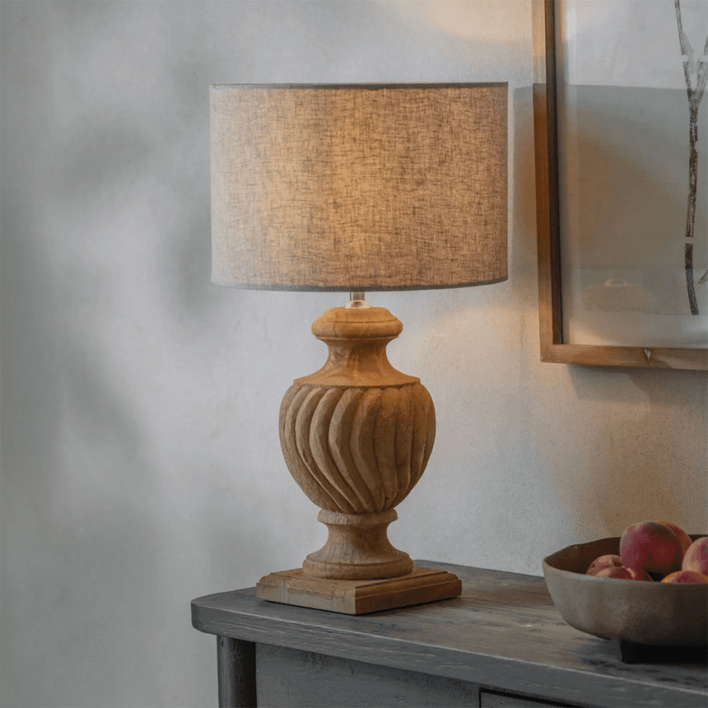 Dalhouise Wooden Rippled Table Lamp, Natural Wood