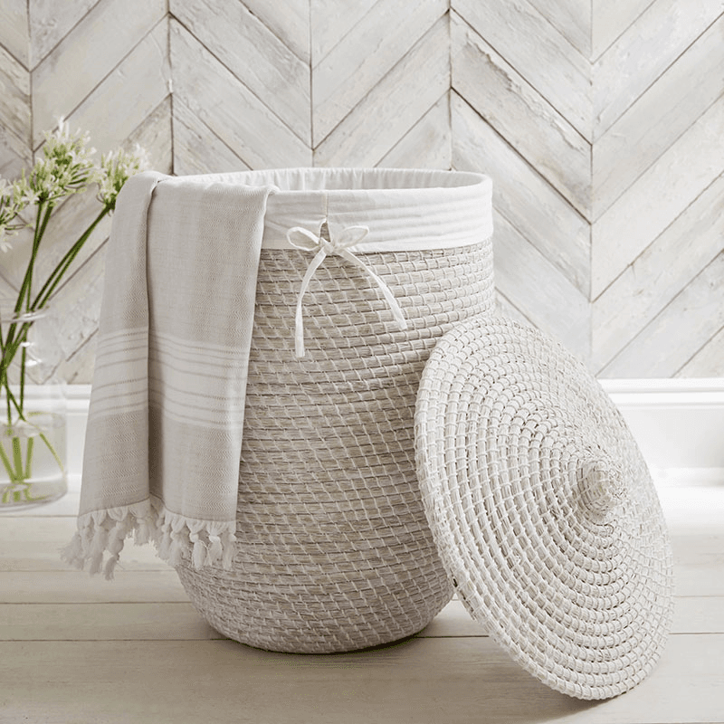 Woven Seagrass Laundry Basket, White