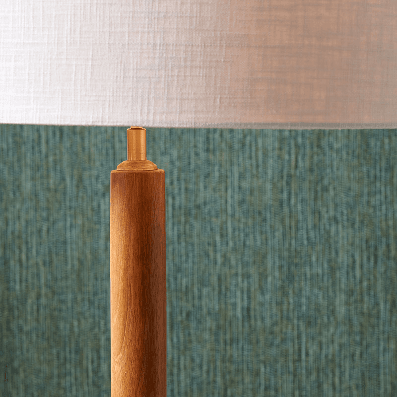Toma Floor Lamp with Linen Drum Shade, Oiled Wood