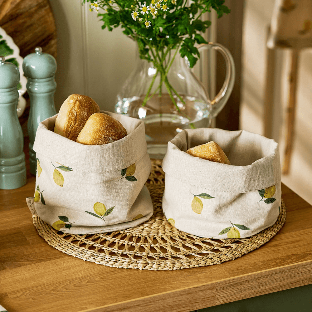 Lemons Set of 2 Bread Baskets, Natural