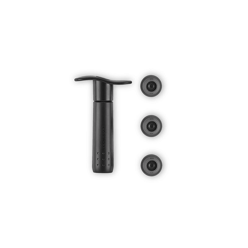 Wine Preserving Pump & 3 Stoppers, Black