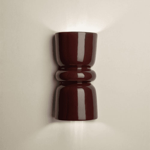 Image showing the Redonda Up & Down Ceramic Wall Light, Burgundy product.